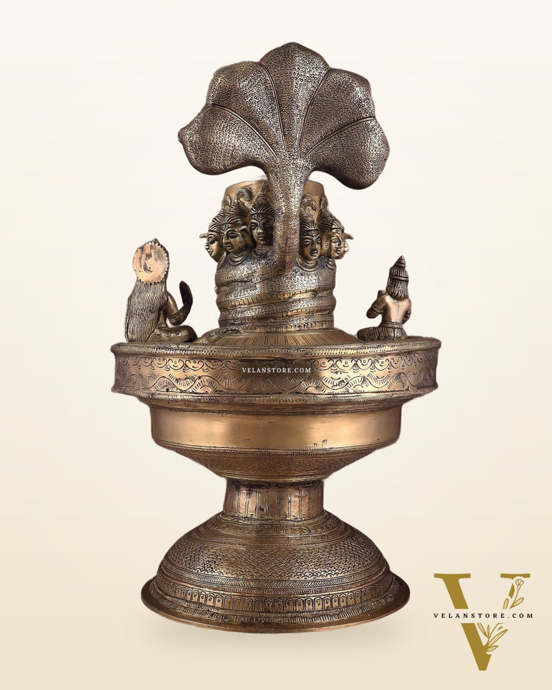 Majestic Large Pure Brass Lord Shiva Family on Shiva Lingam 21"