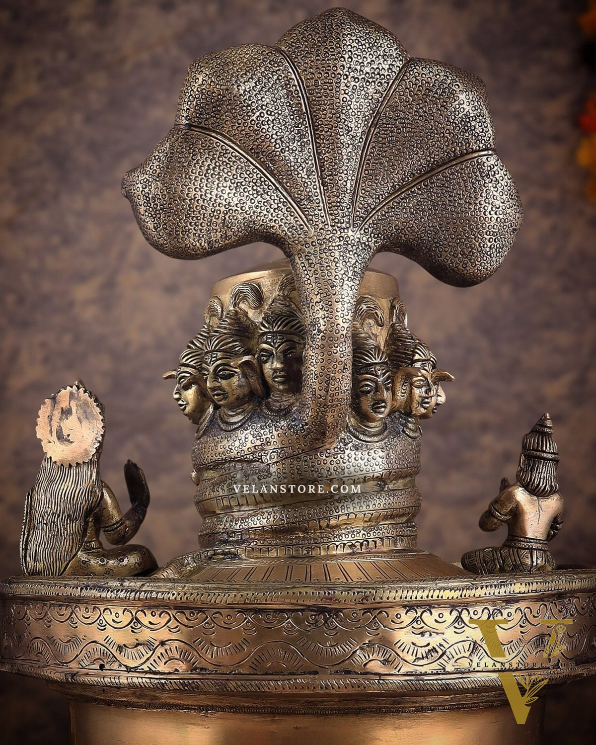 Majestic Large Pure Brass Lord Shiva Family on Shiva Lingam 21"