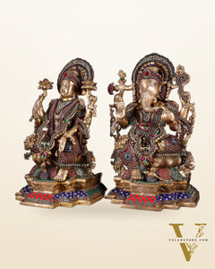 Majestic Pure Brass Ganesha & Lakshmi Idols – 18" jewellers meenakari