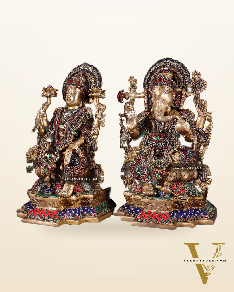 Majestic Pure Brass Ganesha & Lakshmi Idols – 18" jewellers meenakari