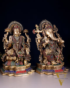 Majestic Pure Brass Ganesha & Lakshmi Idols – 18" jewellers meenakari
