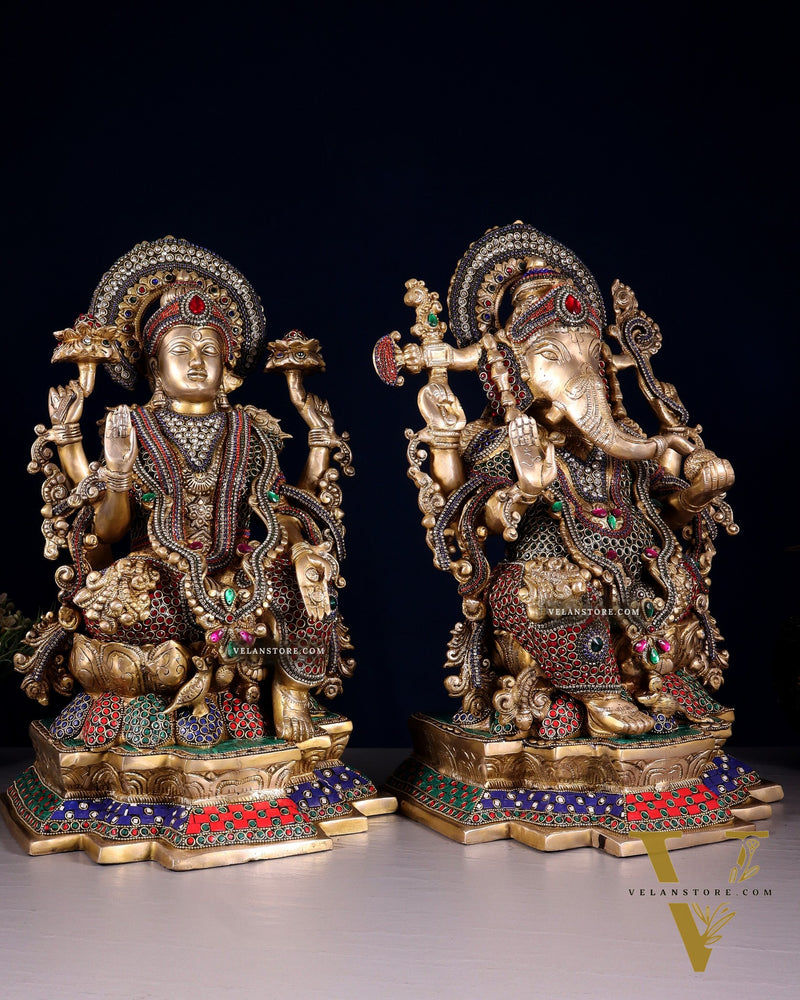 Majestic Pure Brass Ganesha & Lakshmi Idols – 18" jewellers meenakari