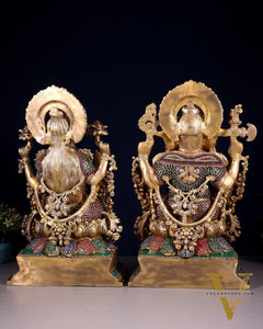 Majestic Pure Brass Ganesha & Lakshmi Idols – 18" jewellers meenakari