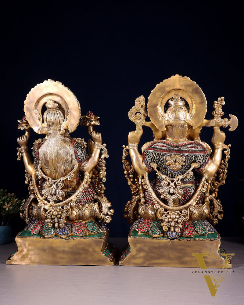 Majestic Pure Brass Ganesha & Lakshmi Idols – 18" jewellers meenakari
