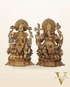 Majestic Pure Brass Ganesha & Lakshmi Idols – 18"
