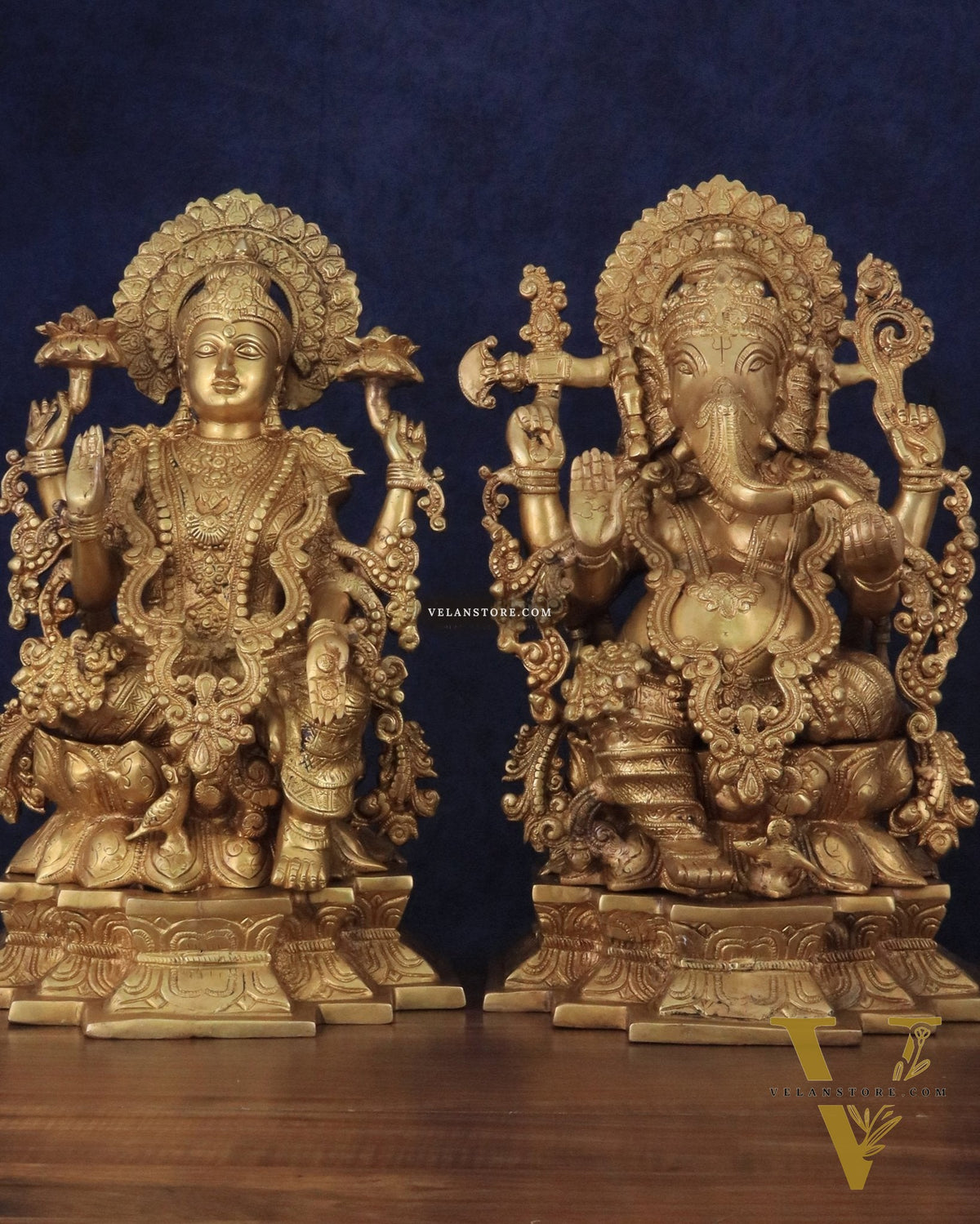 Majestic Pure Brass Ganesha & Lakshmi Idols – 18"