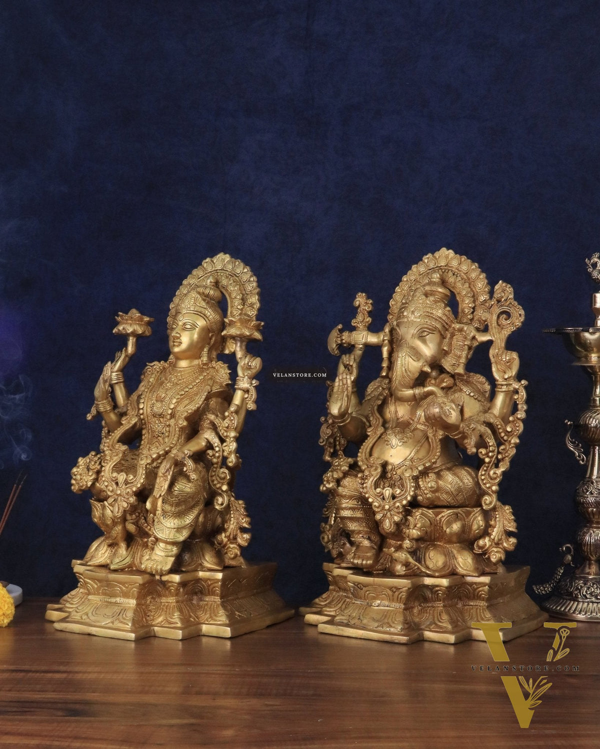 Majestic Pure Brass Ganesha & Lakshmi Idols – 18"