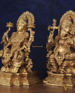 Majestic Pure Brass Ganesha & Lakshmi Idols – 18"