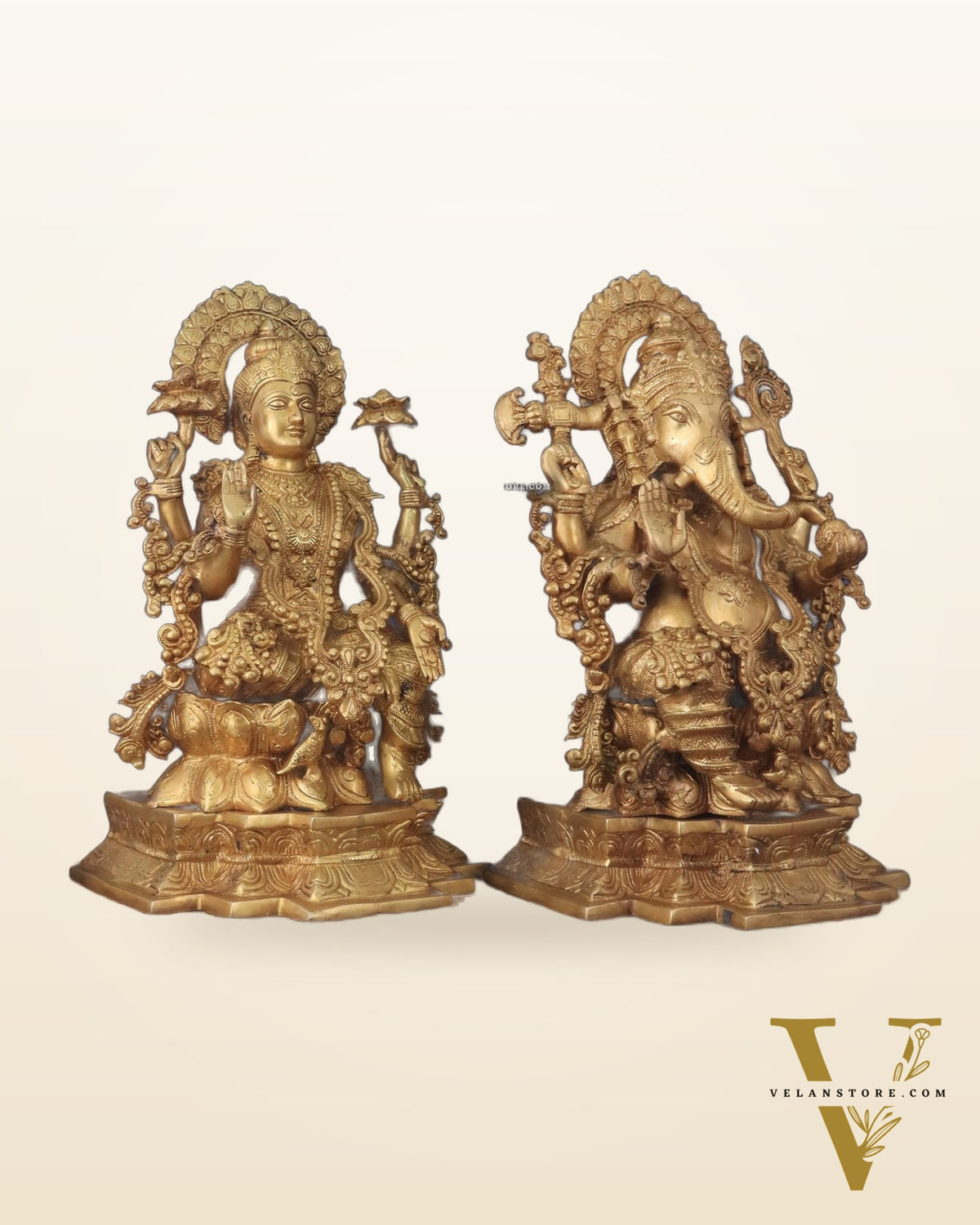 Majestic Pure Brass Ganesha & Lakshmi Idols – 18"