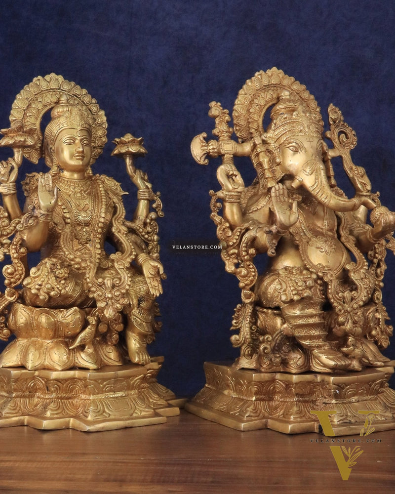Majestic Pure Brass Ganesha & Lakshmi Idols – 18"