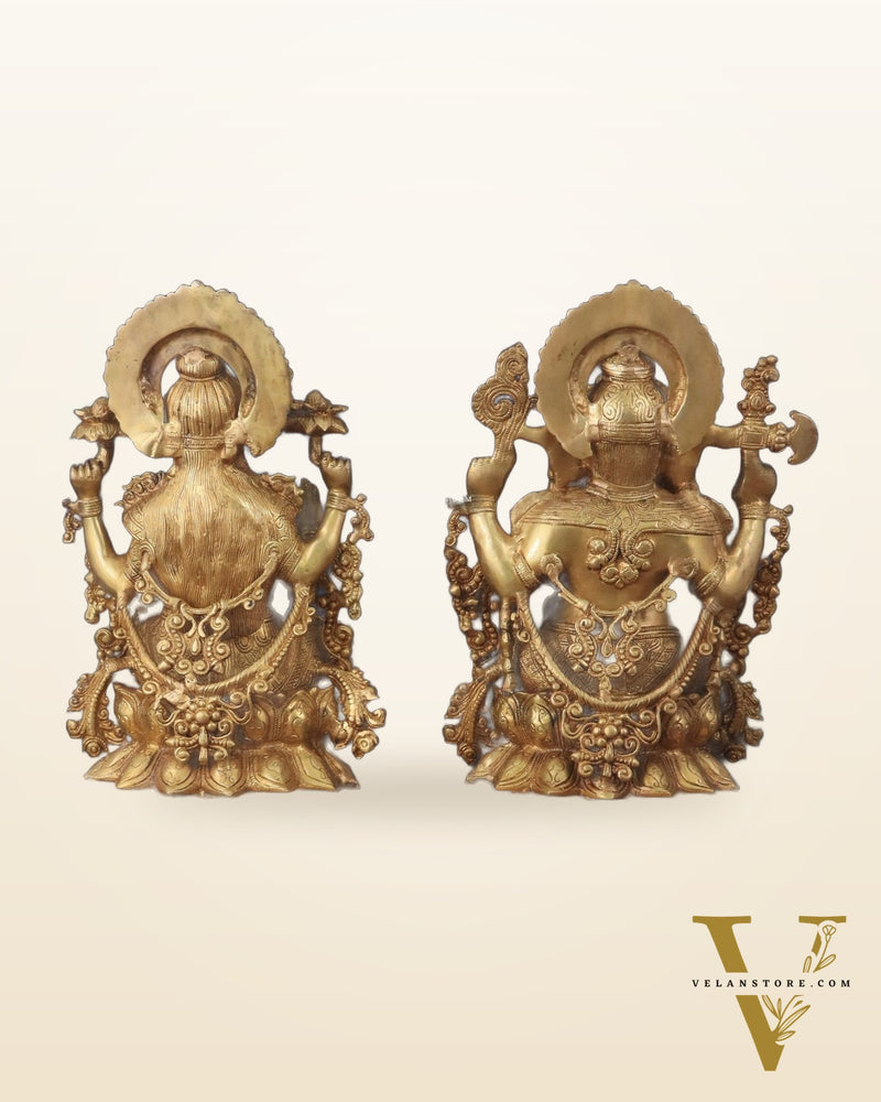 Majestic Pure Brass Ganesha & Lakshmi Idols – 18"
