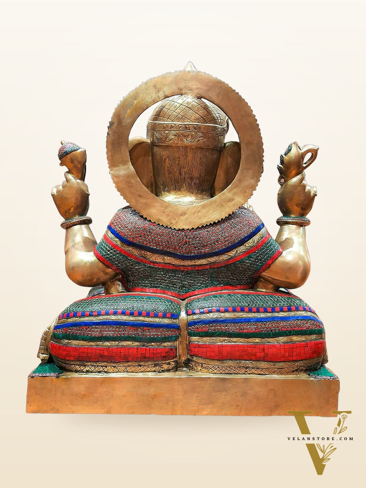 Majestic Pure Brass Ganesha Sculpture with Meenakari Stonework - 85kg, 33in Height
