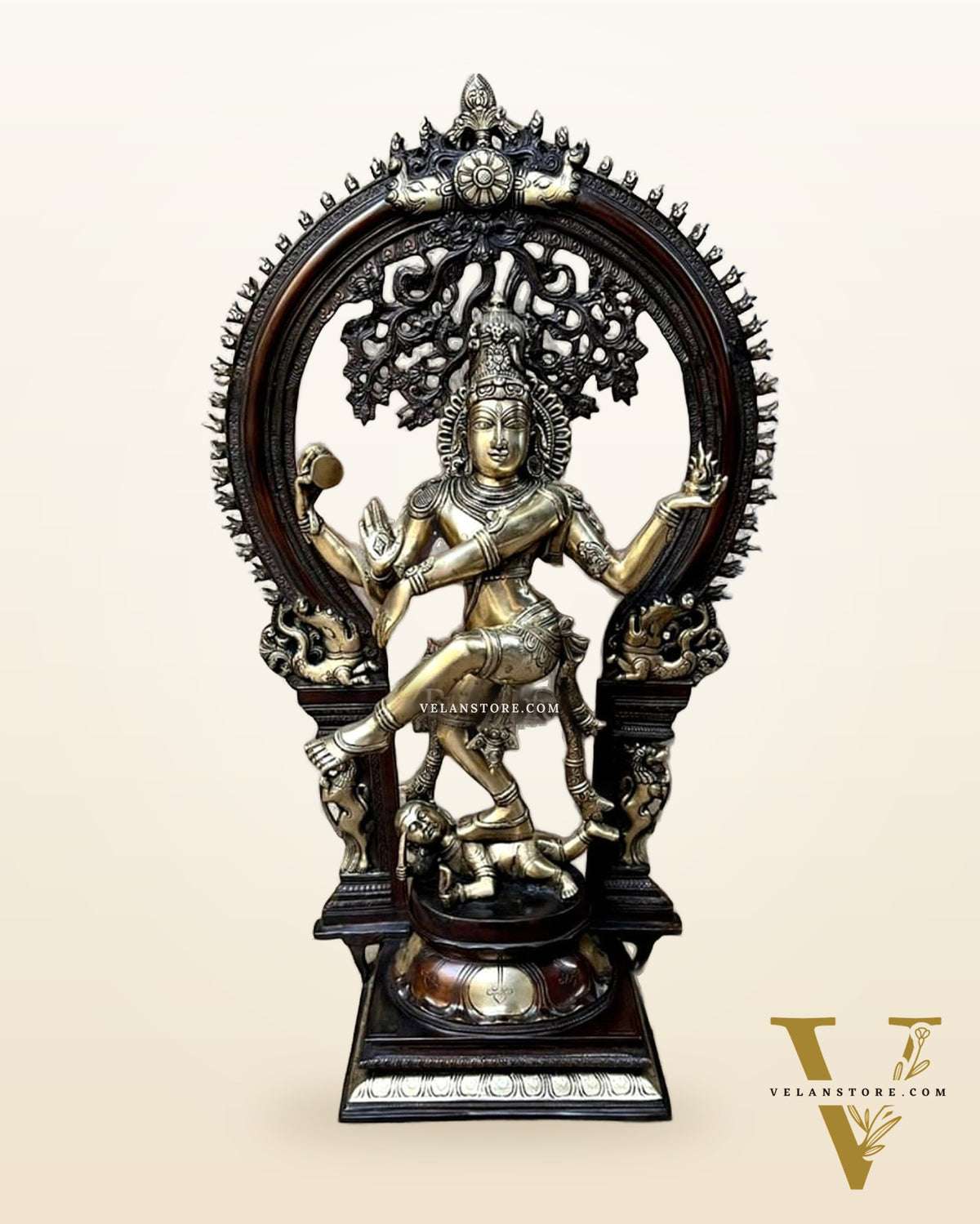 Majestic Pure Brass Large Nataraja Statue with a Unique Arch 28.5" dual tone