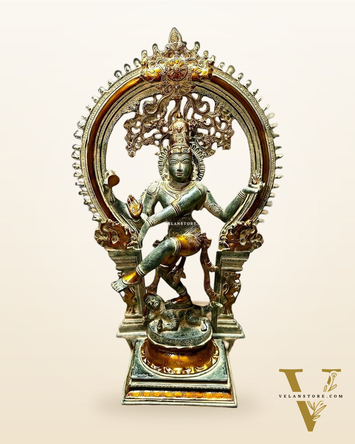 Majestic Pure Brass Large Nataraja Statue with a Unique Arch 28.5" sandfinish