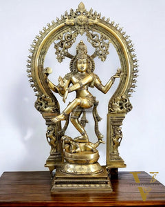 Majestic Pure Brass Large Nataraja Statue with a Unique Arch 28.5"