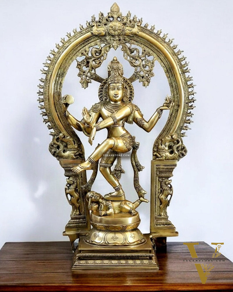Majestic Pure Brass Large Nataraja Statue with a Unique Arch 28.5"