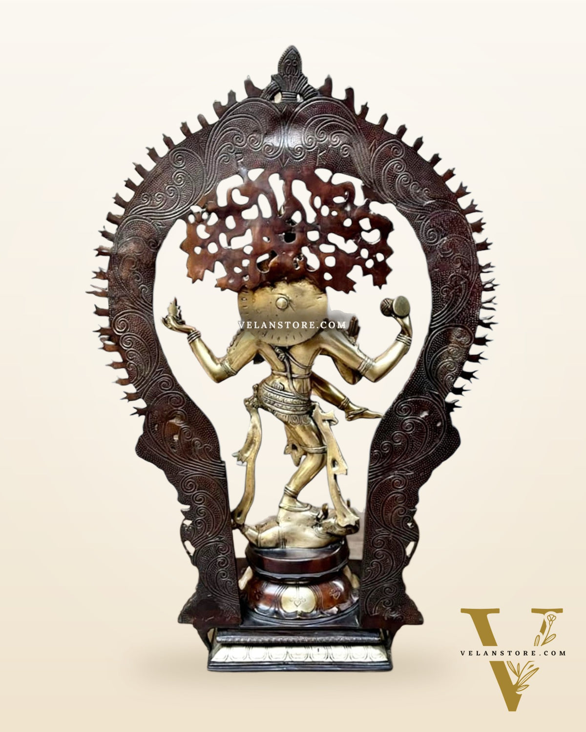 Majestic Pure Brass Large Nataraja Statue with a Unique Arch 28.5" dual tone