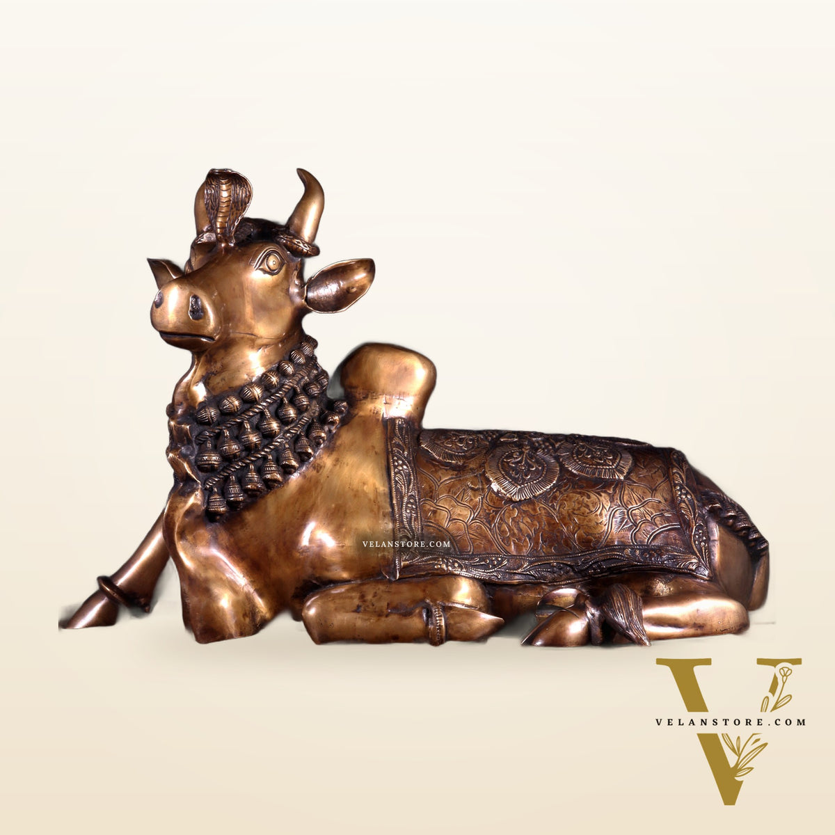 Majestic Pure Brass Nandi Statue with Vasuki 25"