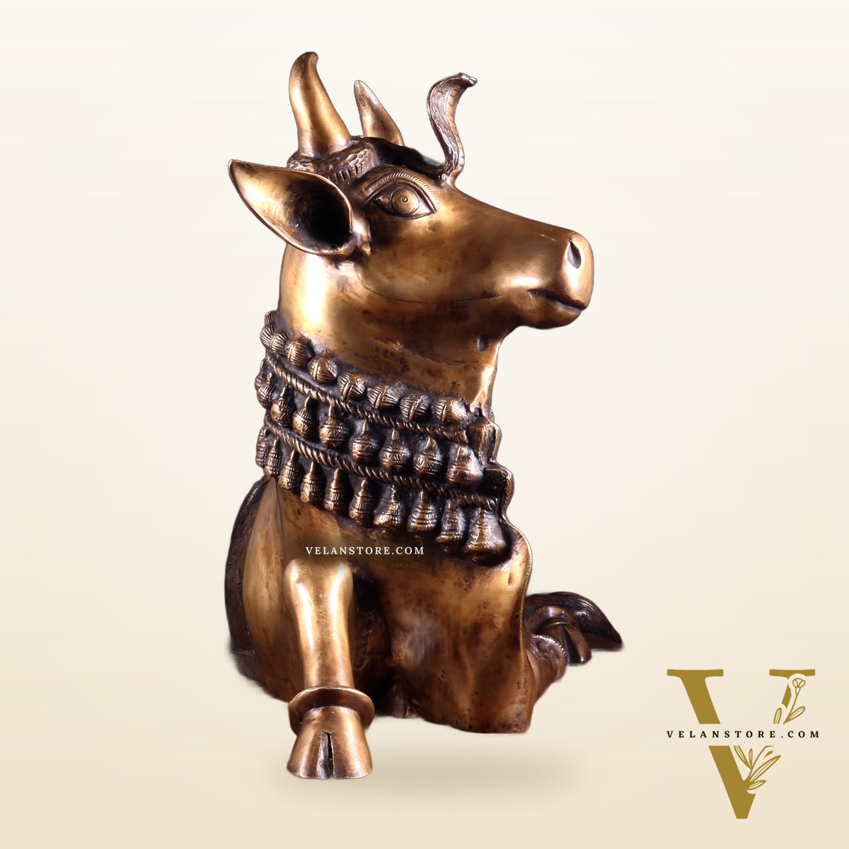 Majestic Pure Brass Nandi Statue with Vasuki 25"