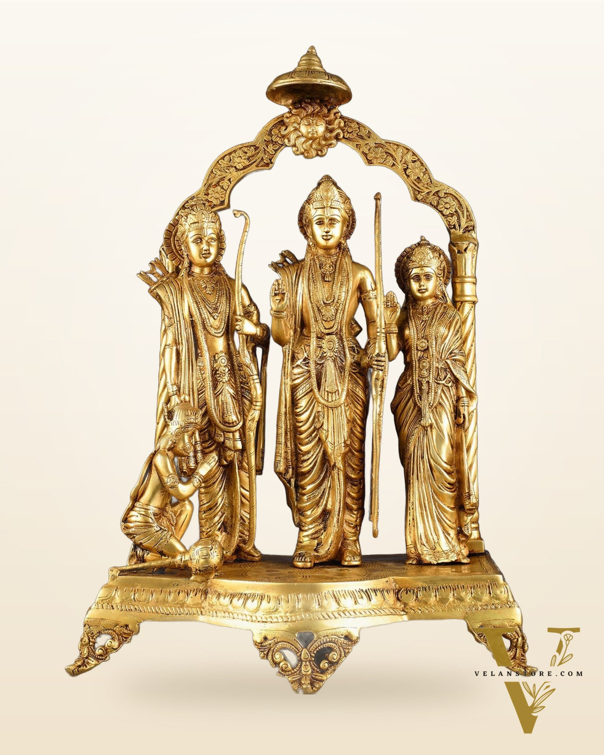 Majestic Pure Brass Ram Darbar Idol Set with Temple Arch - 24.5"