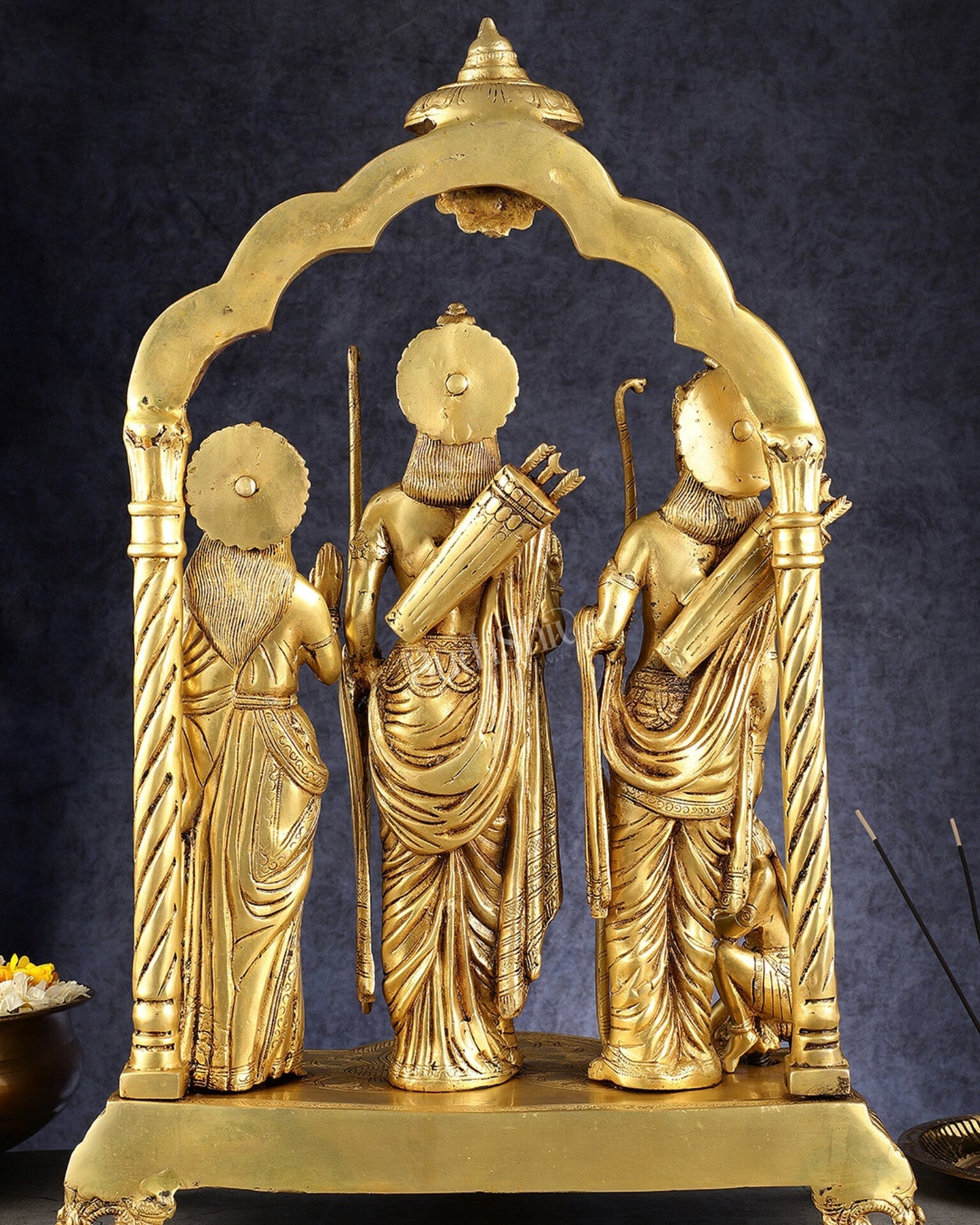 Majestic Pure Brass Ram Darbar Idol Set with Temple Arch - 24.5"