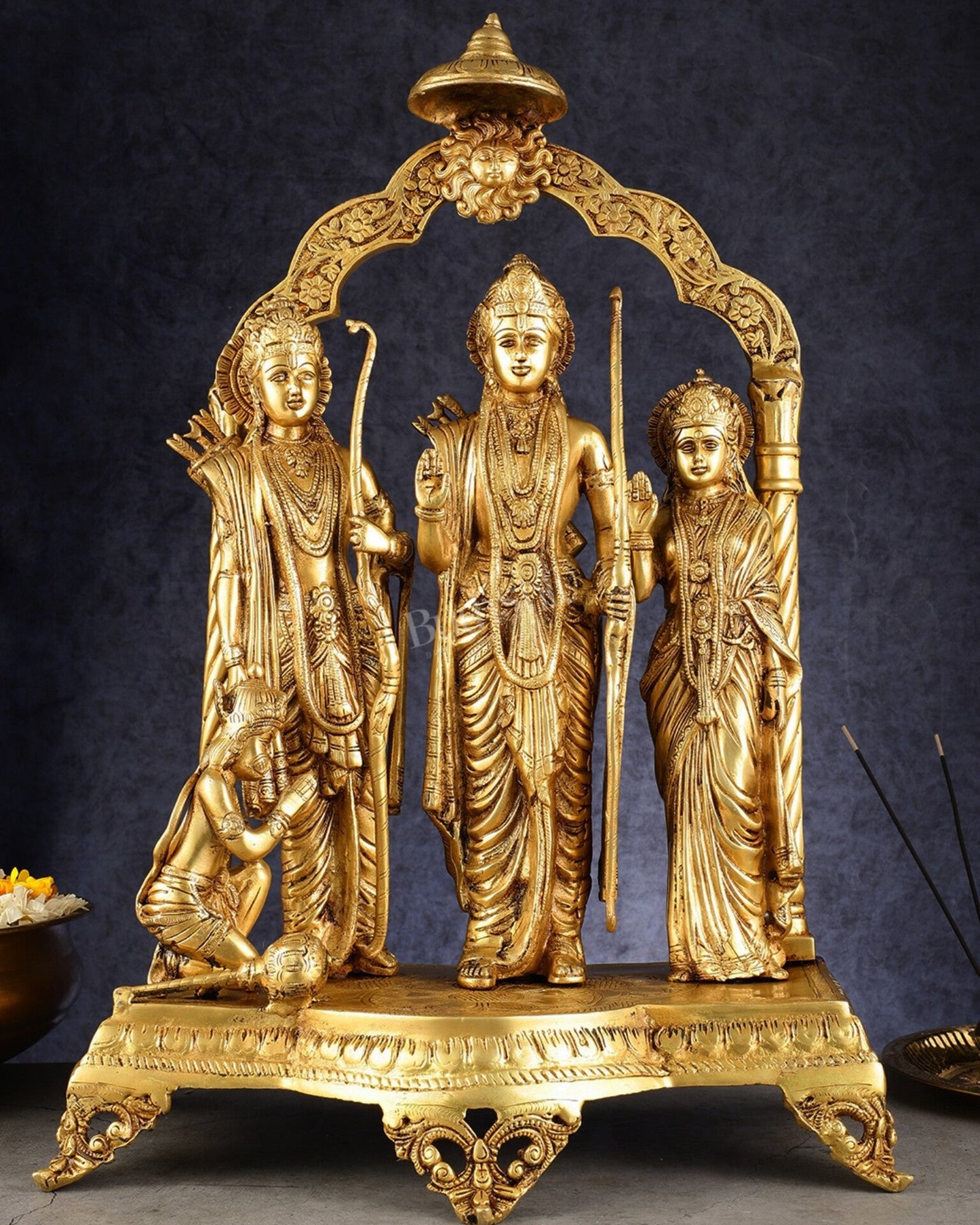Majestic Pure Brass Ram Darbar Idol Set with Temple Arch - 24.5"