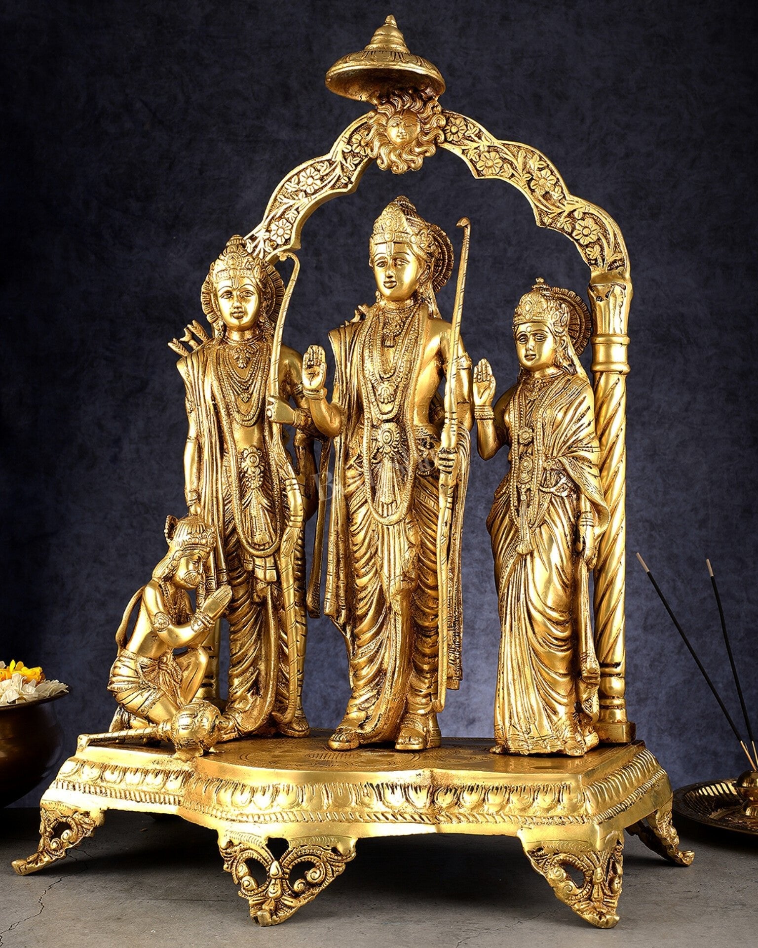 Majestic Pure Brass Ram Darbar Idol Set with Temple Arch - 24.5"