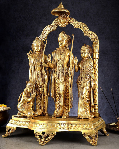 Majestic Pure Brass Ram Darbar Idol Set with Temple Arch - 24.5"
