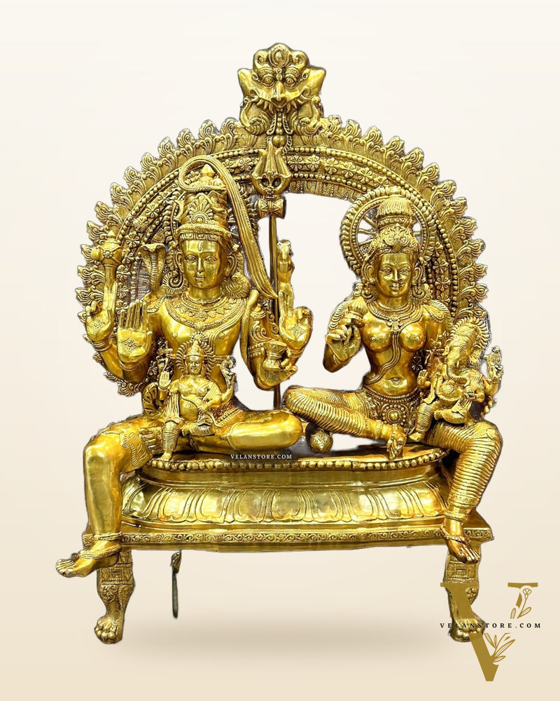 Majestic Pure Brass Superfine Shiva Parivar Statue - 54"