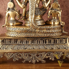 Majestic Superfine Brass Vishnu with Bhudevi and Sridevi Sitting Under Sheshanaaga - 20.5"