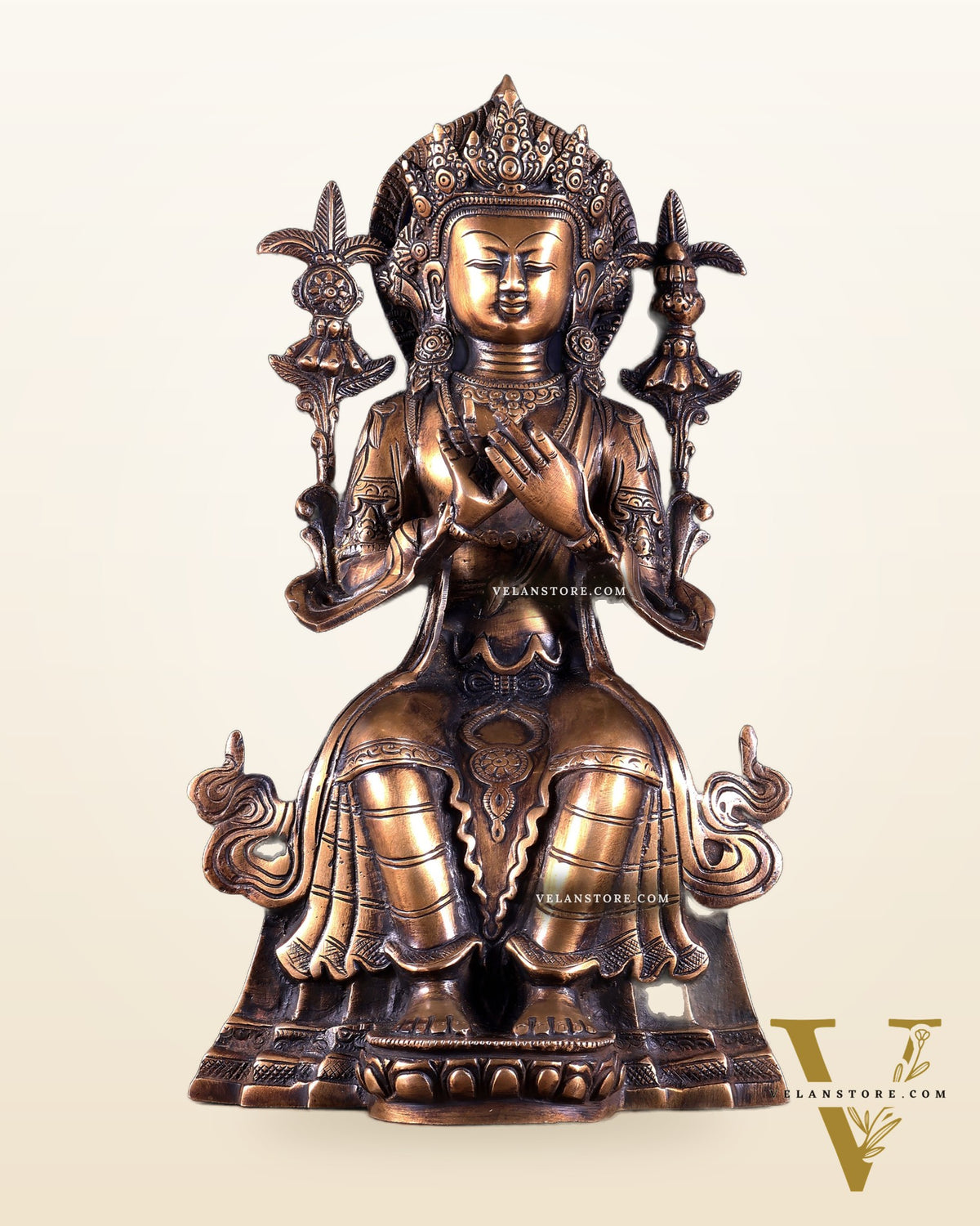 Majestic Tibetan Brass Maitreya Buddha Sculpture – The Future Buddha 14 inch