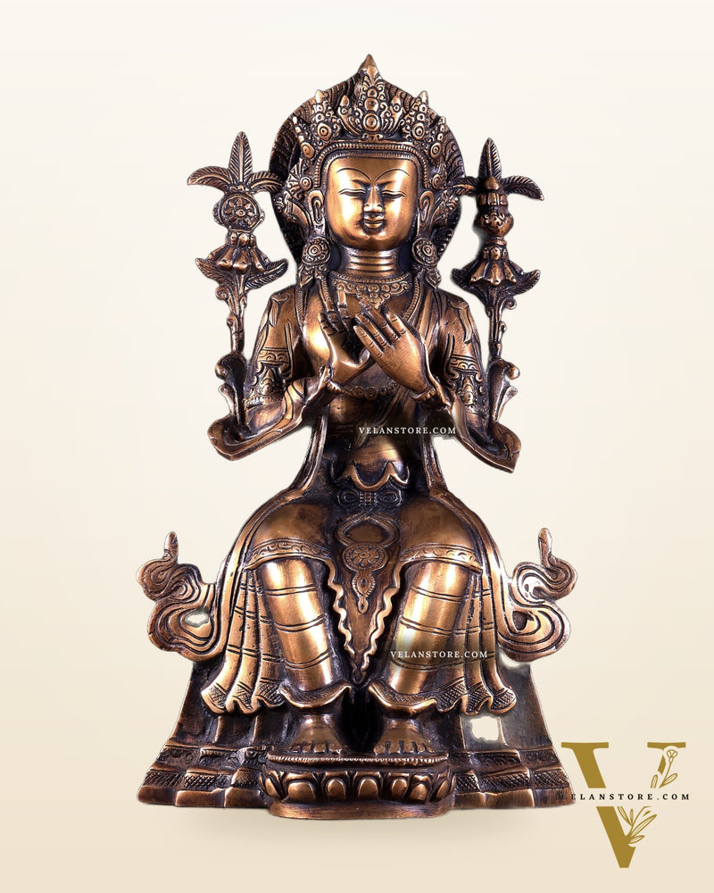 Majestic Tibetan Brass Maitreya Buddha Sculpture – The Future Buddha 14 inch