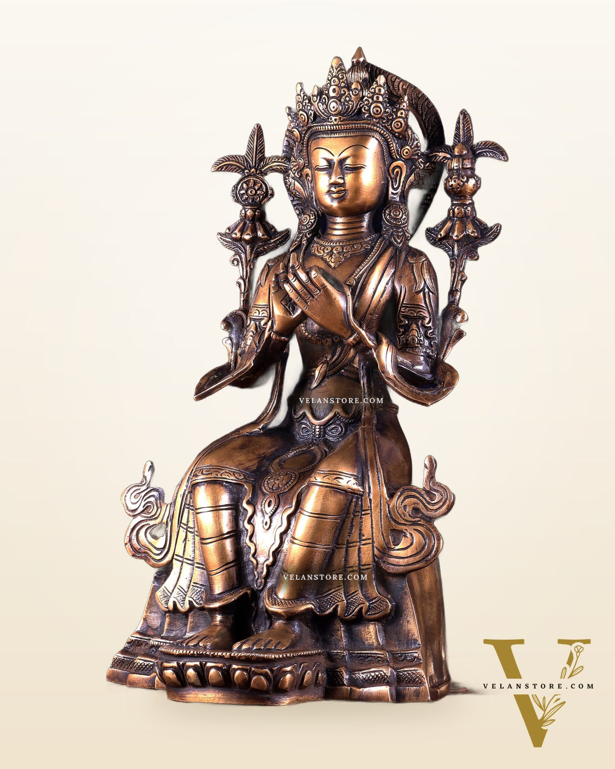 Majestic Tibetan Brass Maitreya Buddha Sculpture – The Future Buddha 14 inch