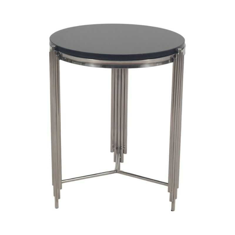 Velvet Arc Side Table | Black Marble Top With Chrome Base | Designer Half-Moon Accent Table