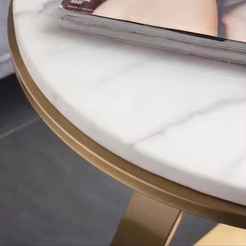 Elysia Side Table | White Marble Top with Gold Frame | Crisscross Base Design | Living Room & Bedroom Use