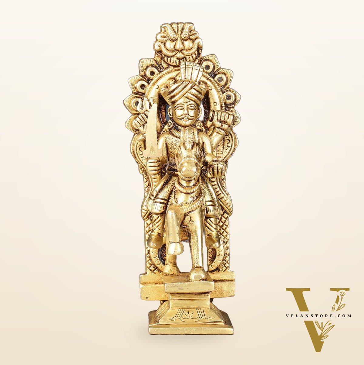 Martanda Bhairava Pure Brass Khandoba on Horse with Arch Idol | 6"