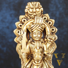 Martanda Bhairava Pure Brass Khandoba on Horse with Arch Idol | 6"