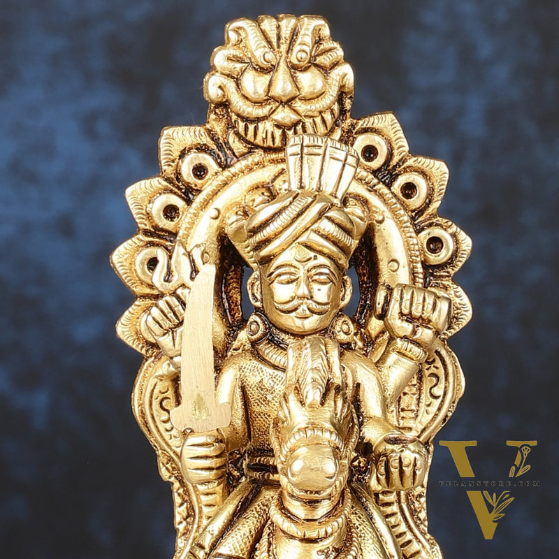 Martanda Bhairava Pure Brass Khandoba on Horse with Arch Idol | 6"