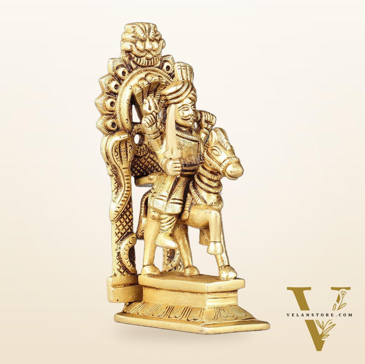 Martanda Bhairava Pure Brass Khandoba on Horse with Arch Idol | 6"