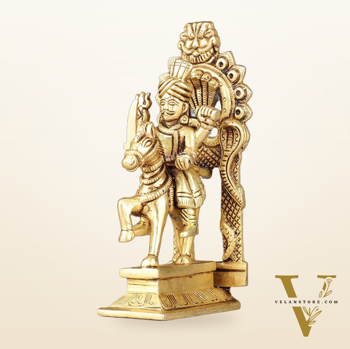 Martanda Bhairava Pure Brass Khandoba on Horse with Arch Idol | 6"