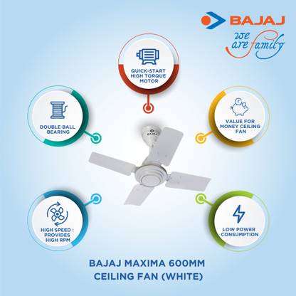 BAJAJ Maxima with 2 Year Warranty 600 mm Ceiling Fan (White | Pack of 1)