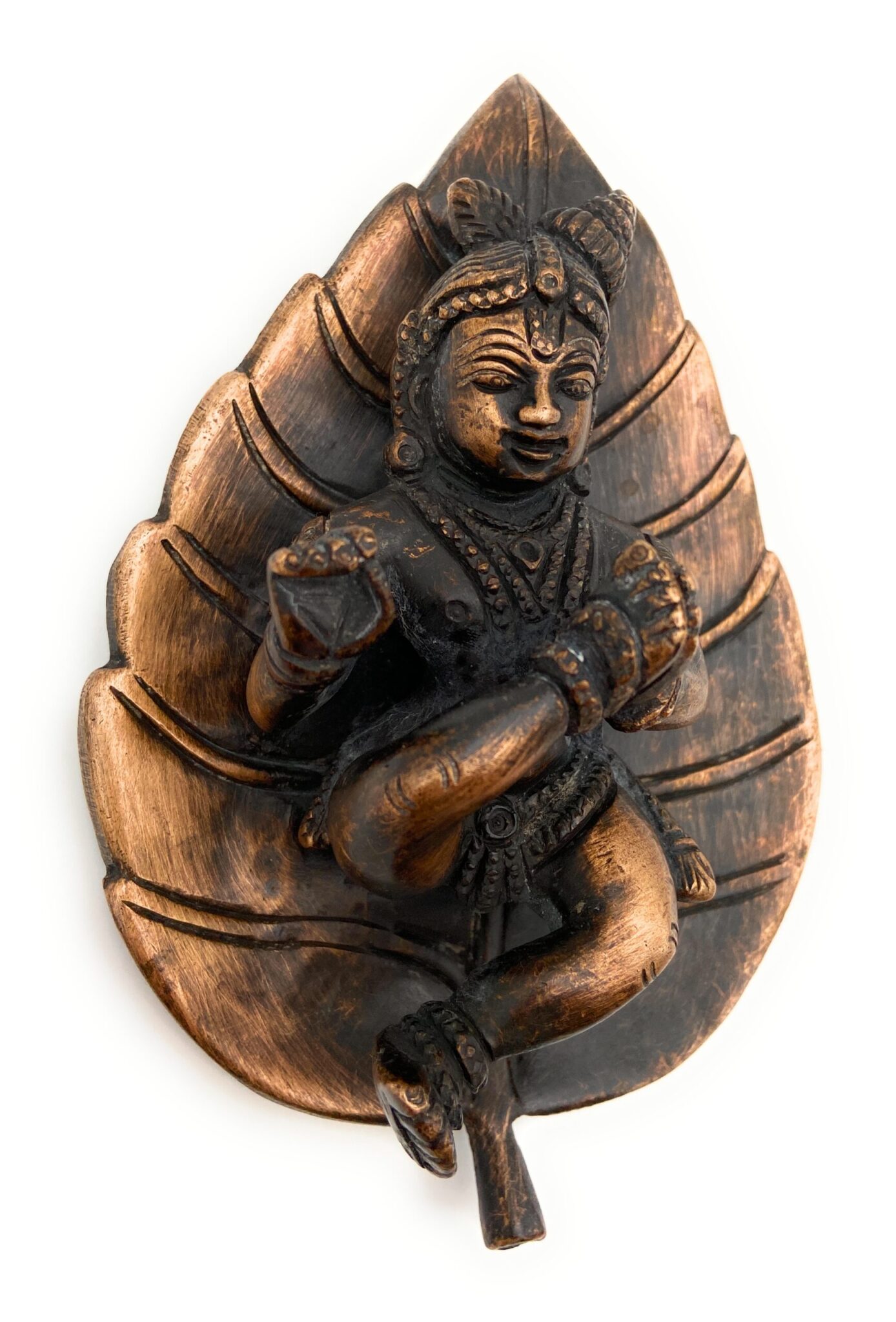 Brass Lord Krishna on Leaf Idol | Balakrishna Vatapatrasayi Murti | Shree Kanha Gopala Statue for Pooja, Home Decor & Gift, Gold, 6 Inch, 1 Piece