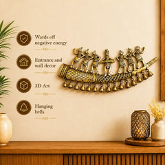 Brass Tribal Folk Dancers On Shehnai With Bell Wall Hanging (8 Inch)
