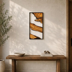 Rustic Natural Wood Wall Art Panels with Black Metal Frame – Luxury Living Room Decor