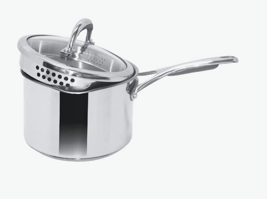 Meyer Select Nickel Free Stainless-Steel Saucepan | Sauce pan with triply Base| Sauce Pot with Straining Glass Lid |Milk pan with Lid | Gas and Induction Compatible, 16cm/ 1.95 Liters, Silver