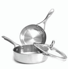 Meyer Select Nickel Free Stainless Steel 3 Piece Cookware Set | Steel Cookware for Kitchen | Induction Base cookware Set l Stainless Steel with Heavy Bottom - 24cm Sautepan + 20cm Frypan, Silver-1