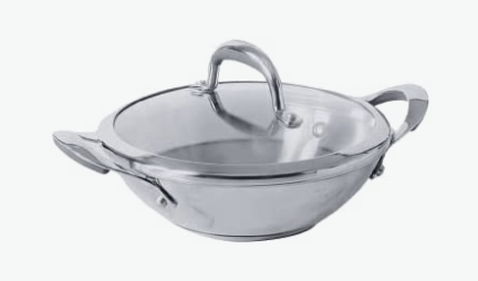 Meyer Select Nickel Free Stainless Steel Kadai, Kadhai with Glass Lid | Steel Kadai with Triply Base | Stainless Steel Cookware for Deep Frying| Gas and Induction Compatible, 24cm/ 2.61 Liters, Silver