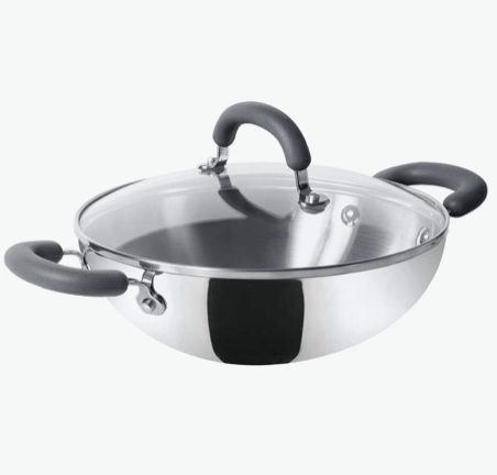 Meyer Trivantage Nickel Free Stainless Steel Triply Kadai | Steel Kadhai with Lid | Stainless Steel Cookware with Induction Base | Big Stainless Steel Kadhai | Kadhai for deep Fry, 26cm, Silver