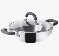 Meyer Trivantage Nickel Free Stainless Steel Triply Kadai | Steel Kadhai with Lid | Stainless Steel Cookware with Induction Base | Big Stainless Steel Kadhai | Kadhai for deep Fry, 26cm, Silver-1
