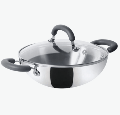 Meyer Trivantage Nickel Free Stainless Steel Triply Kadai | Steel Kadhai with Lid | Stainless Steel Cookware with Induction Base | Big Stainless Steel Kadhai | Kadhai for deep Fry, 26cm, Silver